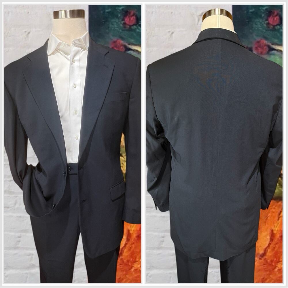 Alfani Signature 44L 36x31 Roma Navy Blue Ghost Plaid Suit Super 100 Italy - Picture 2 of 16